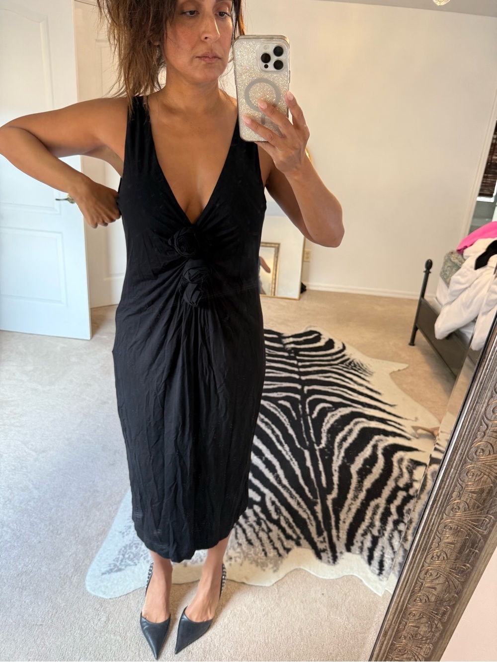 Love Moschino Black V-Neck Knot-Detail Midi Dress